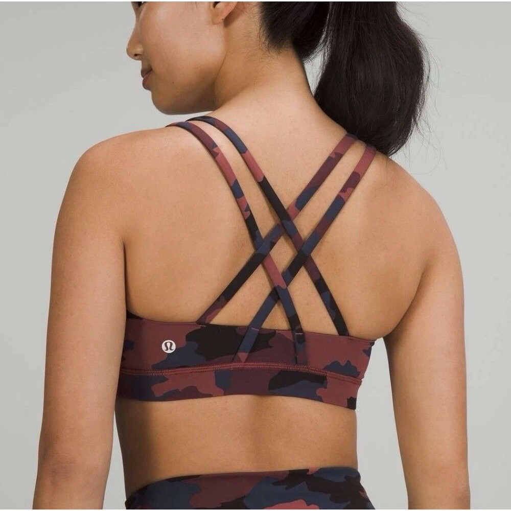 Lululemon Energy sports bra in the Heritage 365 Camo Smoky Red Night Sea Size 12
